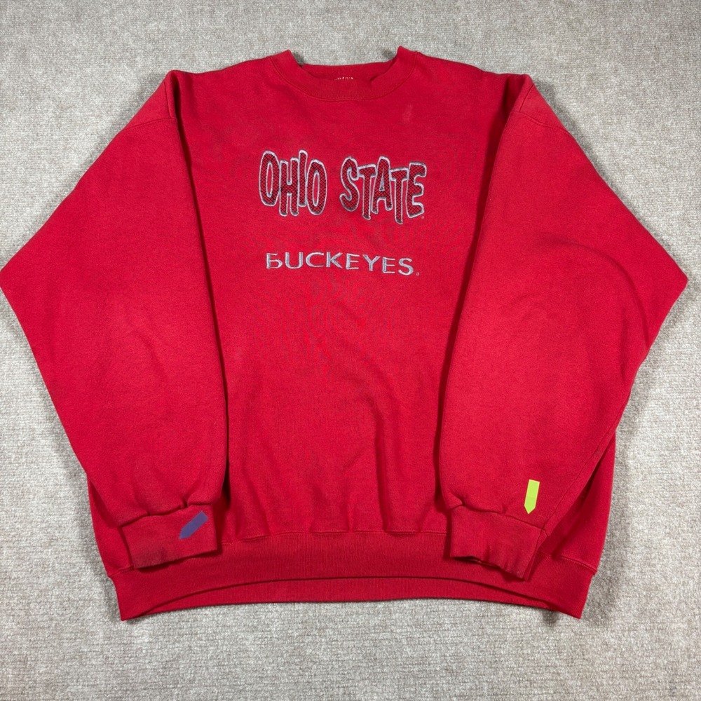 Vintage Ohio State Buckeyes Red Crewneck Sweatshirt Adult Size XL‎ Embroidered